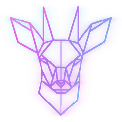 Site Logo - a low-poly stylized illustration of a steenbok with a pink and cyan grandient across the lines.